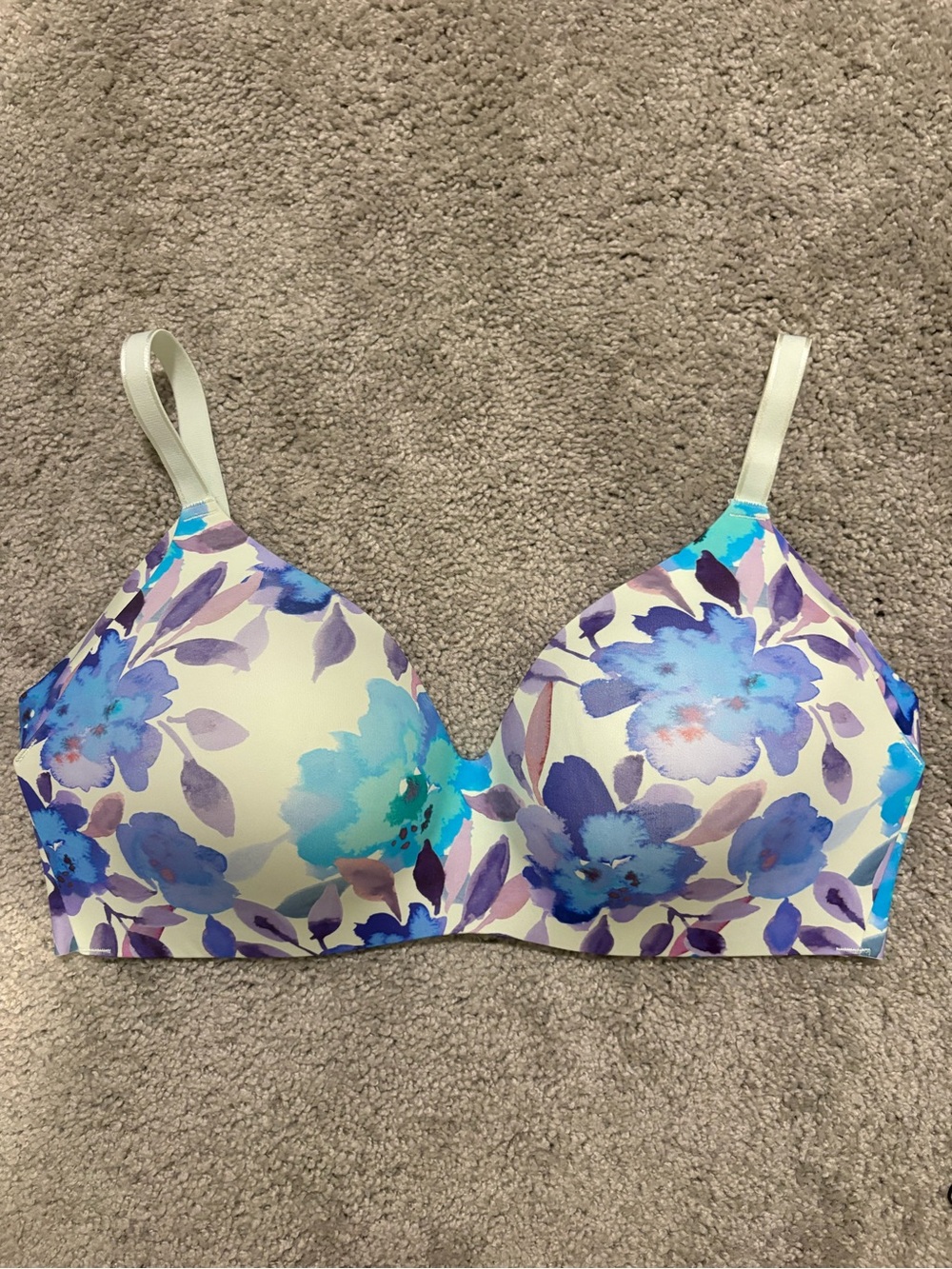 knix Floral Molded T-Shirt Bra - Blue, Purple & Cream